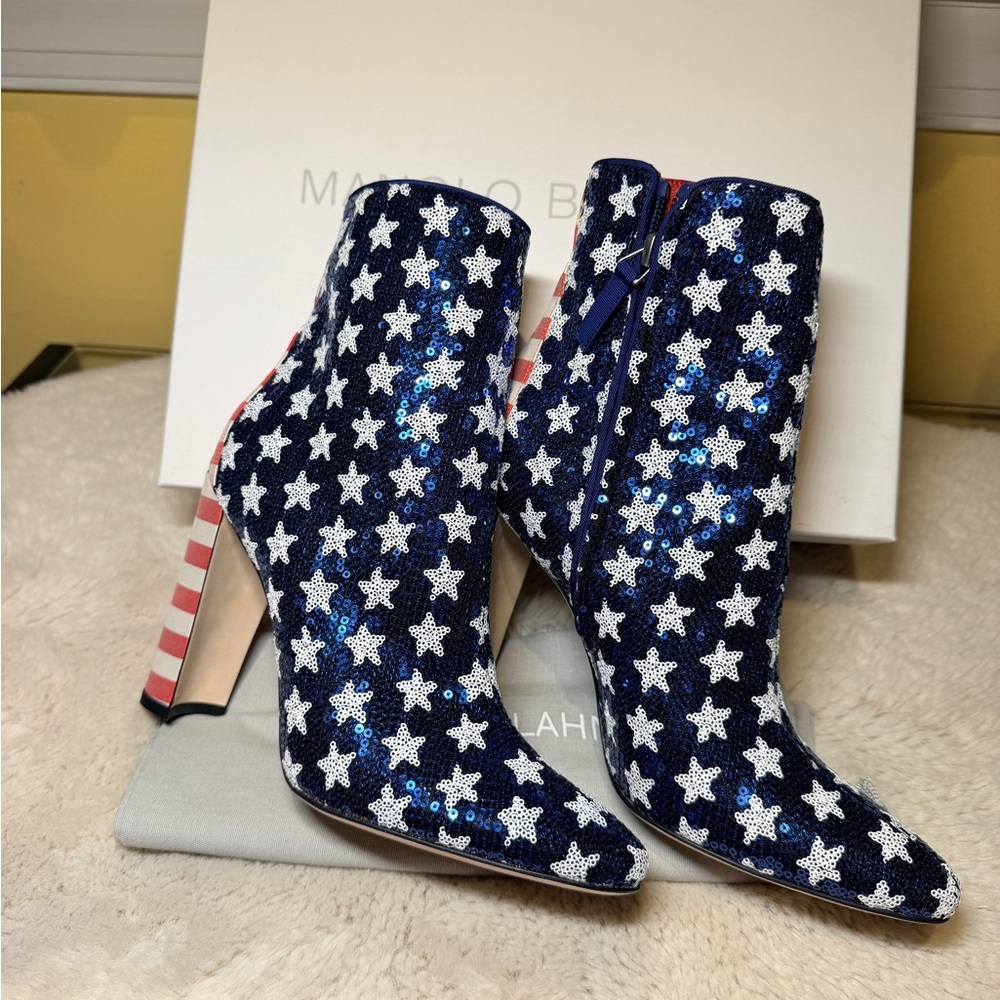 New Authentic Manolo Blahnik Starry Heeled Boots - Picture 10 of 15